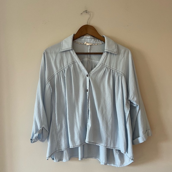Hem & Thread Light Blue Women's Baby Doll Button Down Top Size Small - Picture 1 of 10